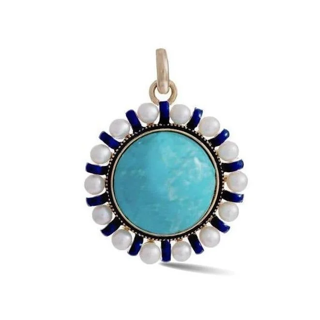 14K Gold Turquoise Pearl & Blue Enamel Libby Charm