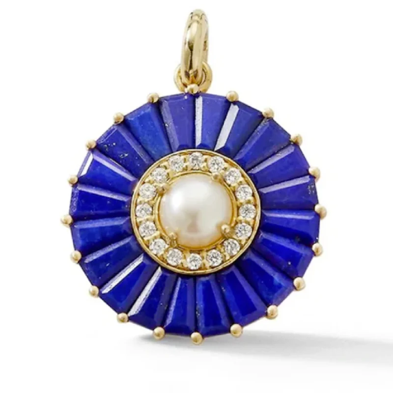 14K Gold Lapis Diamond & Pearl Emily Large Charm