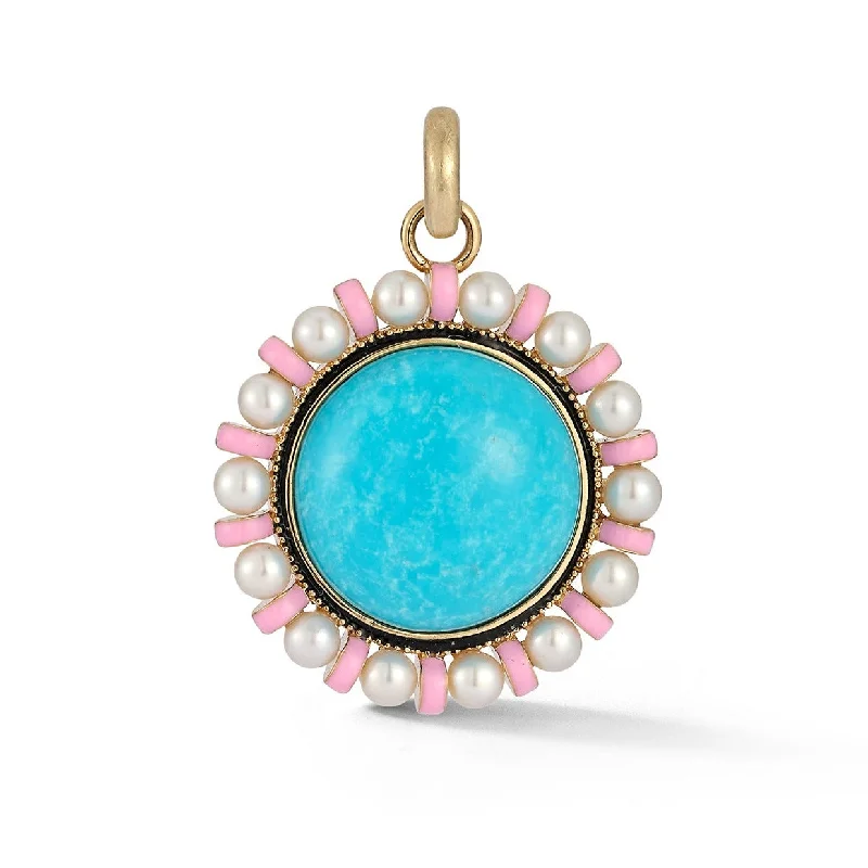 14K Gold Turquoise Pearl & Pink Enamel Libby Charm