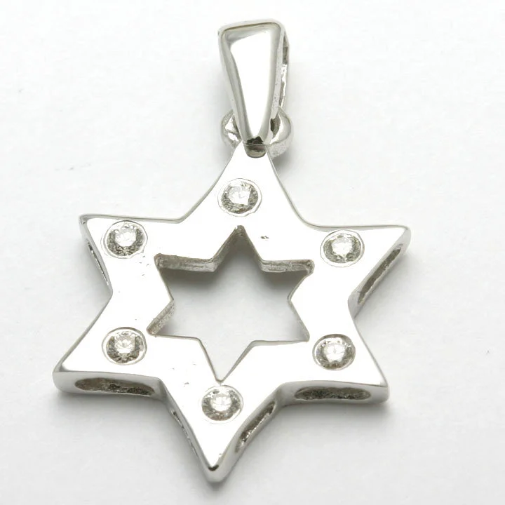 14k White Gold Diamond Jewish Star of David Pendant