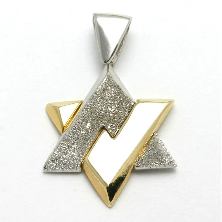 14k Yellow and White gold Jewish Star of David Pendant Modern