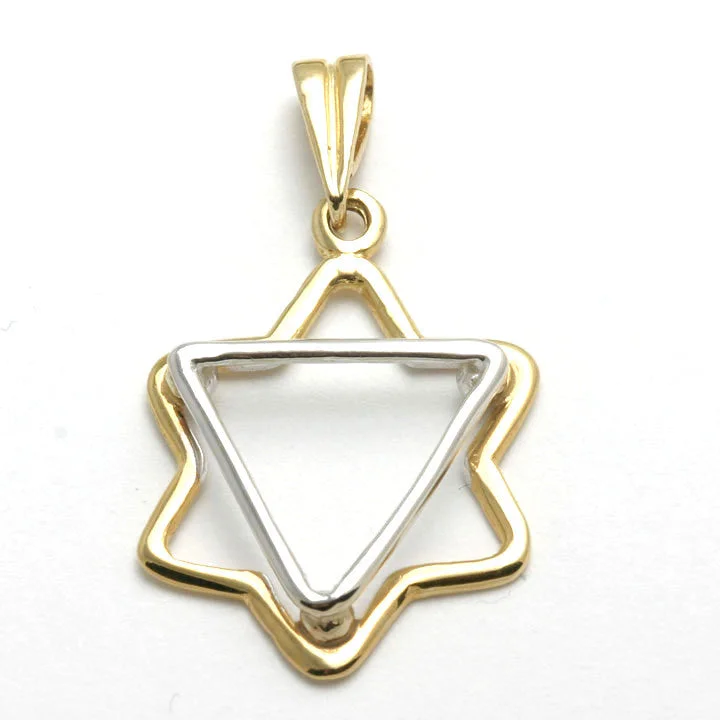 14k yellow and white gold Jewish Star of David Pendant Modern