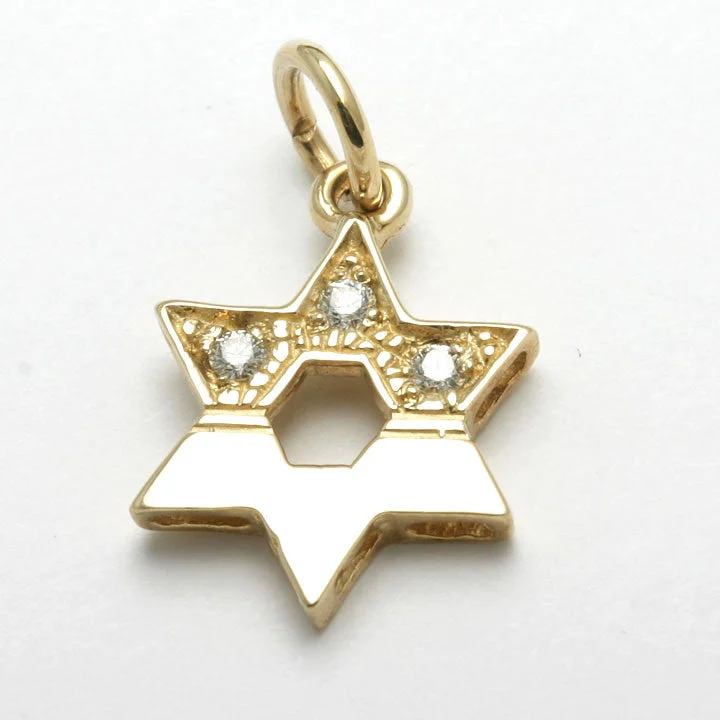 14k Yellow Gold Diamond Jewish Star of David Pendant Modern