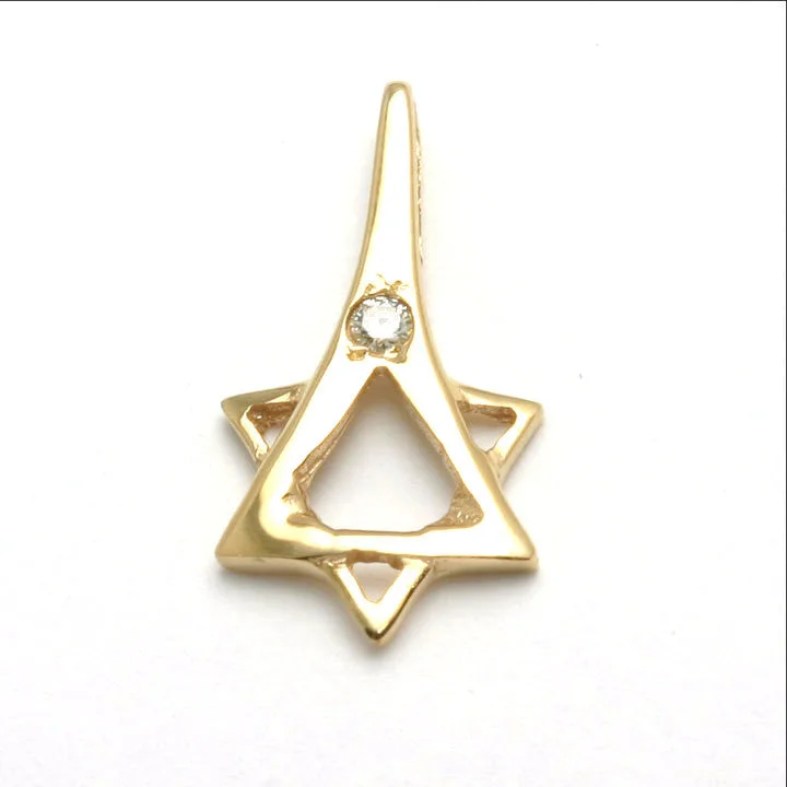 14k Yellow gold Jewish Star of David Pendant Modern Diamond