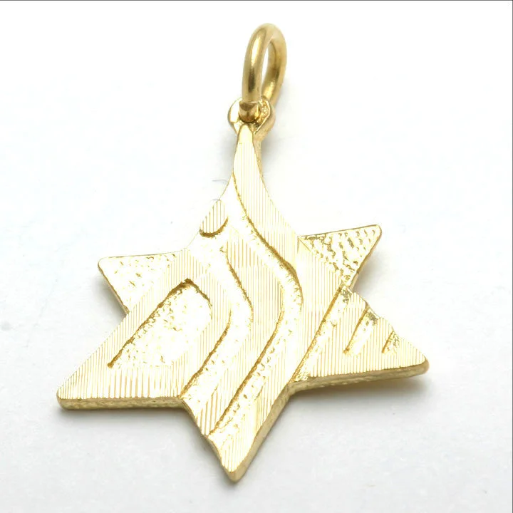 14k Yellow gold Jewish Star of David Pendant Shalom