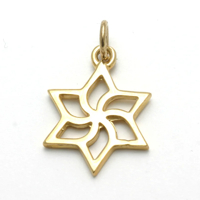 14k Yellow gold Jewish Star of David Pendant Swirl