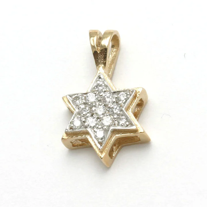 14k Yellow & White gold Diamond Jewish Star of David Pendant Small