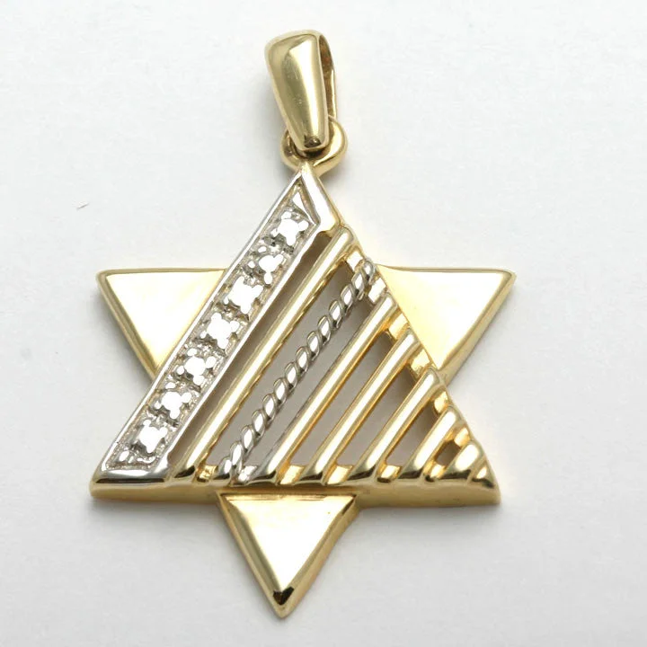 14k Yellow & White Gold Jewish Star of David Pendant Modern