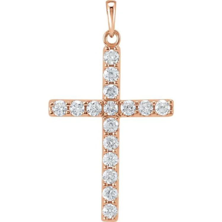 14K Rose 1 CTW Natural Diamond Cross Pendant