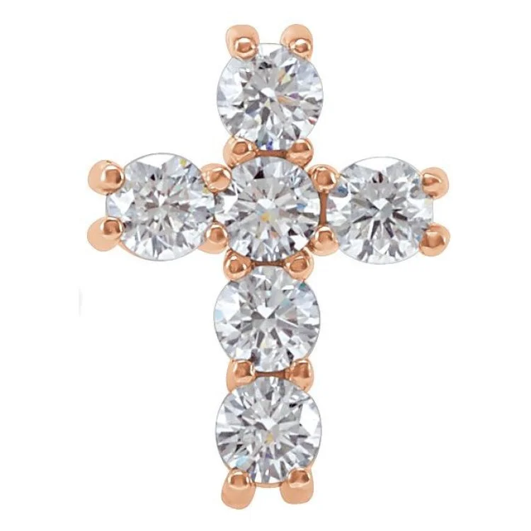 14K Rose 1/2 CTW Natural Diamond Cross Pendant