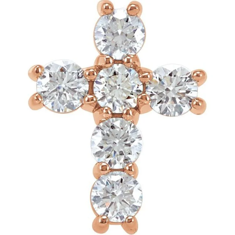 14K Rose 3/4 CTW Natural Diamond Cross Pendant