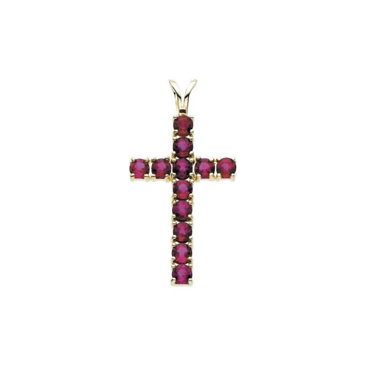 14K Yellow Natural Ruby Cross Pendant