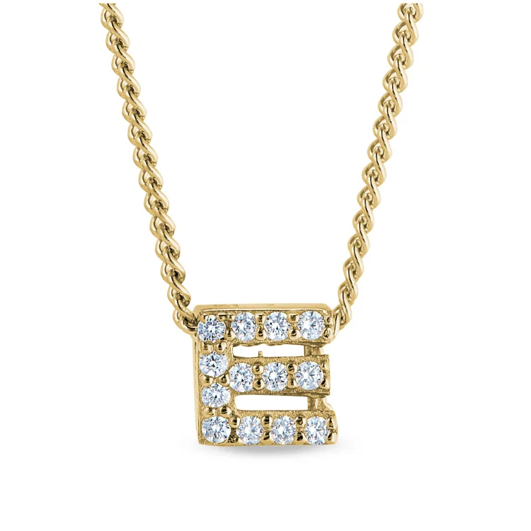 Gold Finish Sterling Silver Micropave E Initial Pendant with Simulated Diamonds on 18" Curb Chain