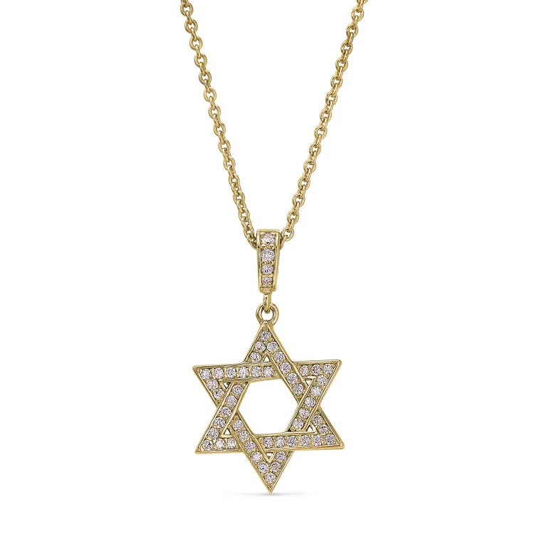 Gold Finish Sterling Silver Micropave Star of David Pendant with Simmulated Diamonds on 16" - 18" Adjustable Chain