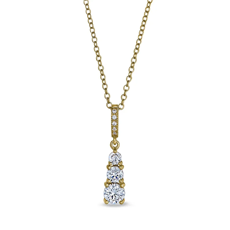 Gold Finish Sterling Silver Micropave Three Stone Drop Pendant with Simulated Diamonds 0n 18" Chain