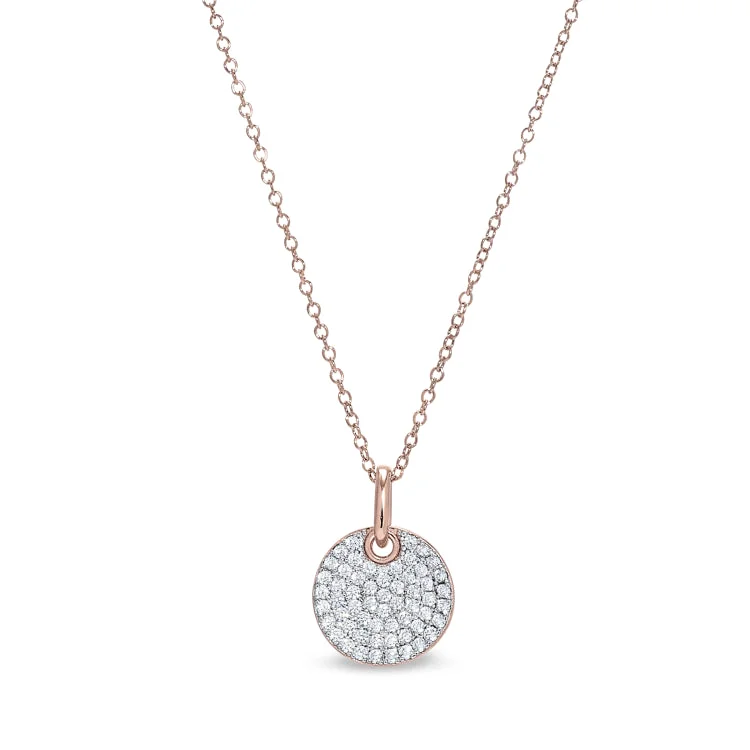 Rose Gold and Platinum Finish Sterling Silver Micropave Round Pendant with Simulated Diamonds on 18" Cable Chain