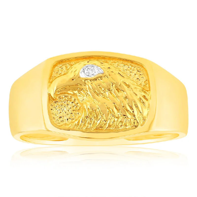 9ct Yellow Gold Single Diamond Eagle Gents Ring