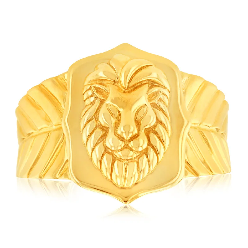 9ct Yellow Solid Gold Gents Lion Ring