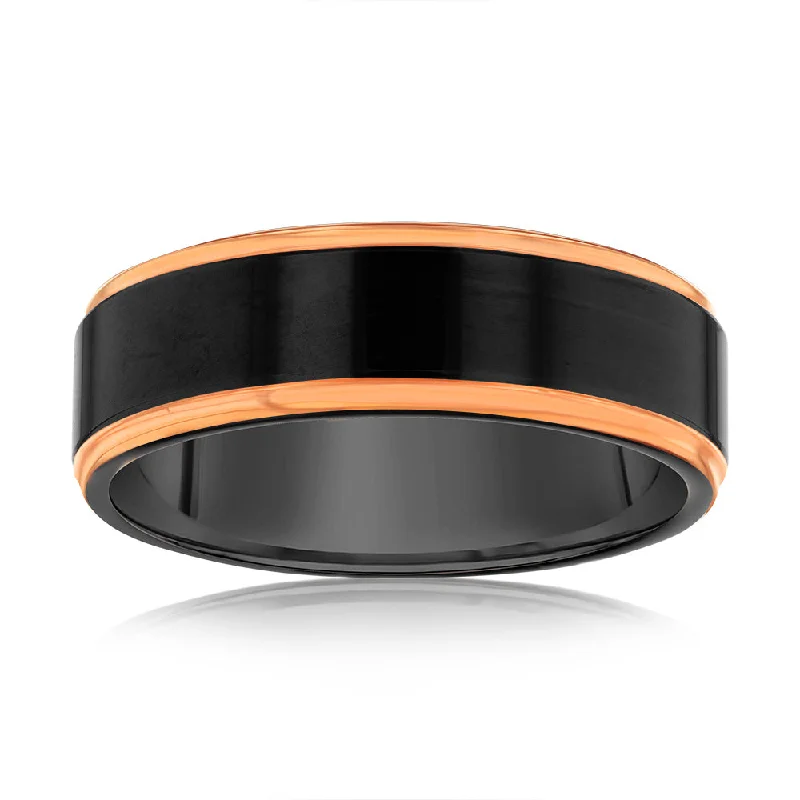 Black Middle Stripe Rose Gold Tungsten Ring