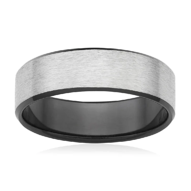 Flawless Cut Titanium and Zirconium Flat Bevelled Brushed Finished 7mm Ring