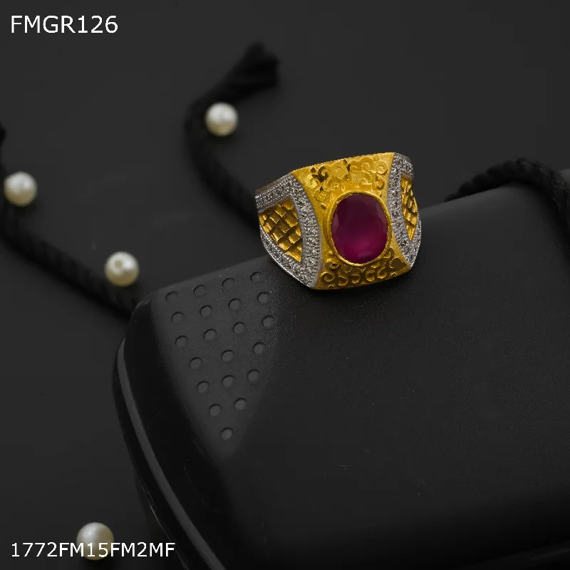 Freeme 1gm redpink stone ad gold plated ring for men - FMGRI126