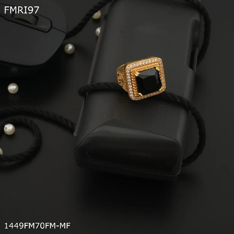 Freeme Om black stone ad ring design for men - FMRI97