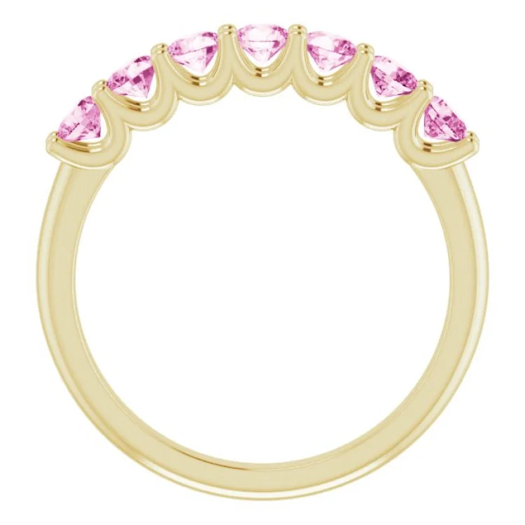 14K Yellow Natural Pink Sapphire Anniversary Band