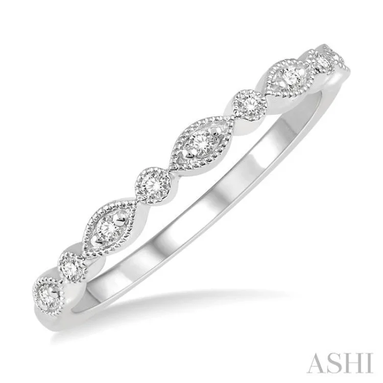 1/10 Ctw Marquise & Circular Mount Round Cut Diamond Stackable Band in 14K White Gold