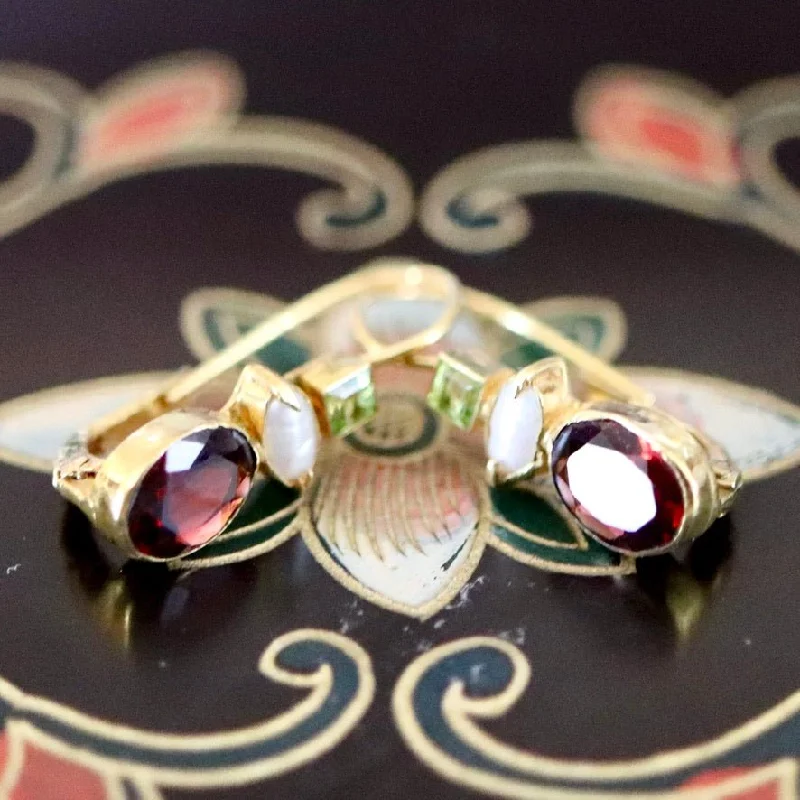 Westminster 14k Gold, Garnet, Pearl and Peridot Earrings