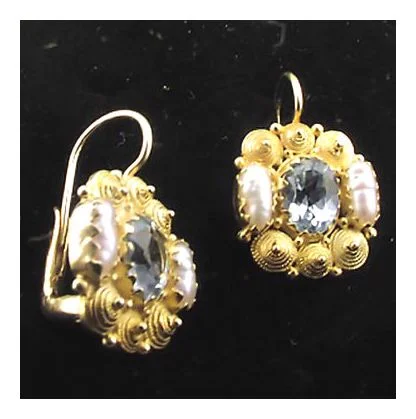 Jane Austen Blue Topaz and Pearl Earrings