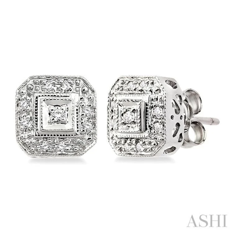 1/10 Ctw Single Cut Diamond Vintage Earrings in 10K White Gold