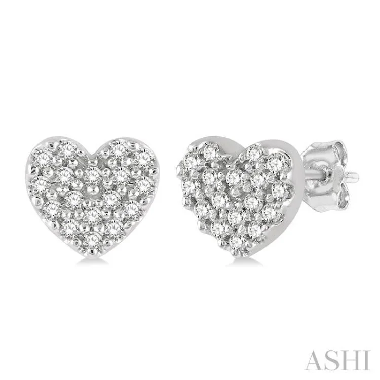 1/10 ctw Heart Charm Round Cut Diamond Petite Fashion Earring in 10K White Gold