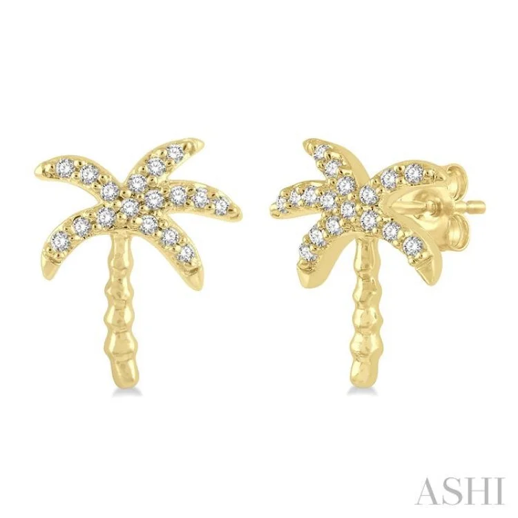 1/10 ctw Palm Tree Round Cut Diamond Petite Fashion Earring in 10K Yellow Gold