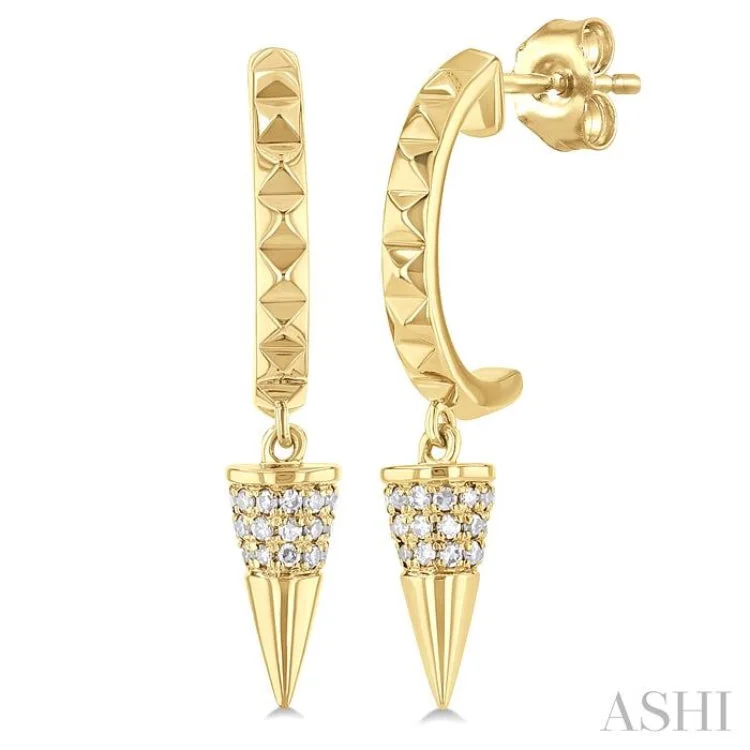 1/6 ctw Cone Shape Motif Single Cut Diamond Half Hoop Fashion Earrings in 14K Yellow Gold