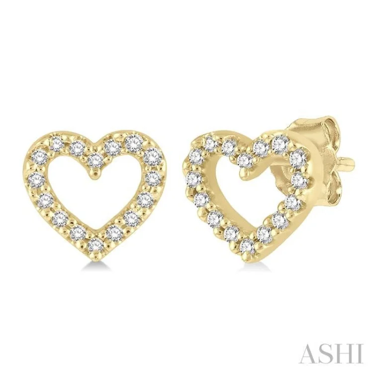 1/10 ctw Heart Cutout Round Cut Diamond Petite Fashion Stud Earring in 10K Yellow Gold