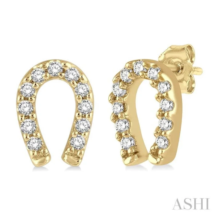 1/10 ctw Horseshoe Charm Round Cut Diamond Petite Stud Earring in 10K Yellow Gold