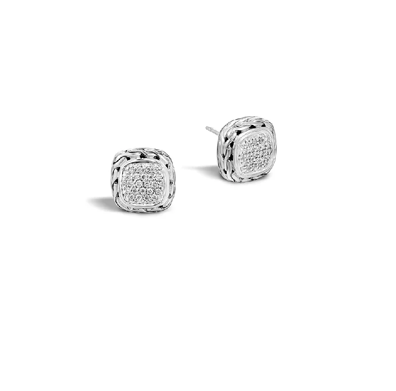 John Hardy Classic Chain Earrings with Diamond Pavé