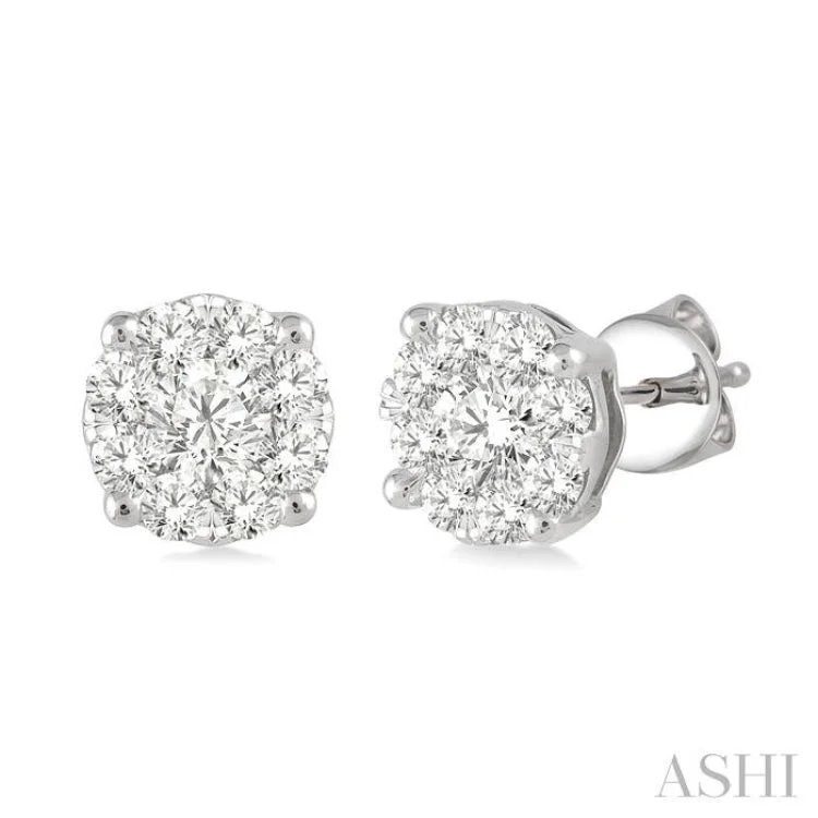 3/4 Ctw Lovebright Round Cut Diamond Earrings in 14K White Gold