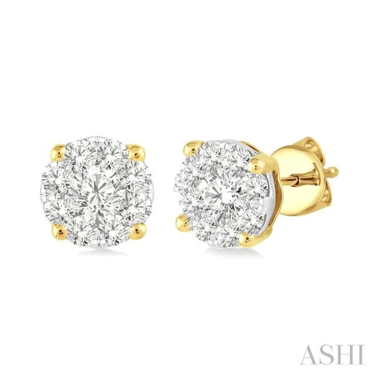 1/2 Ctw Lovebright Round Cut Diamond Earrings in 14K Yellow and White Gold