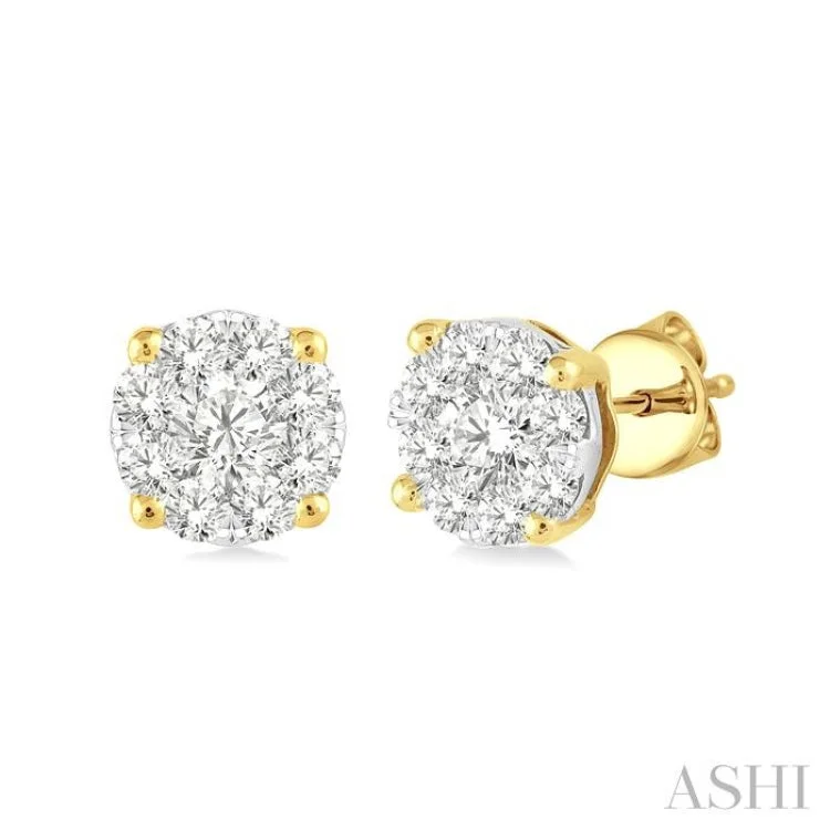 1/3 Ctw Lovebright Round Cut Diamond Earrings in 14K Yellow and white Gold