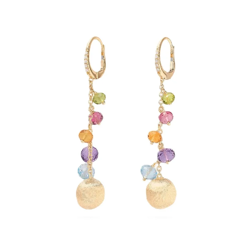 Marco Bicego 18K Yellow Gold Africa Multi Stone and Diamond Drop Earrings