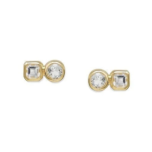 14K Yellow Gold Cleo Jaeda Clear Topaz Studs