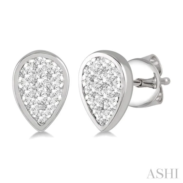 1/2 ctw Pear Shape Lovebright Round Cut Diamond Earring in 14K White Gold