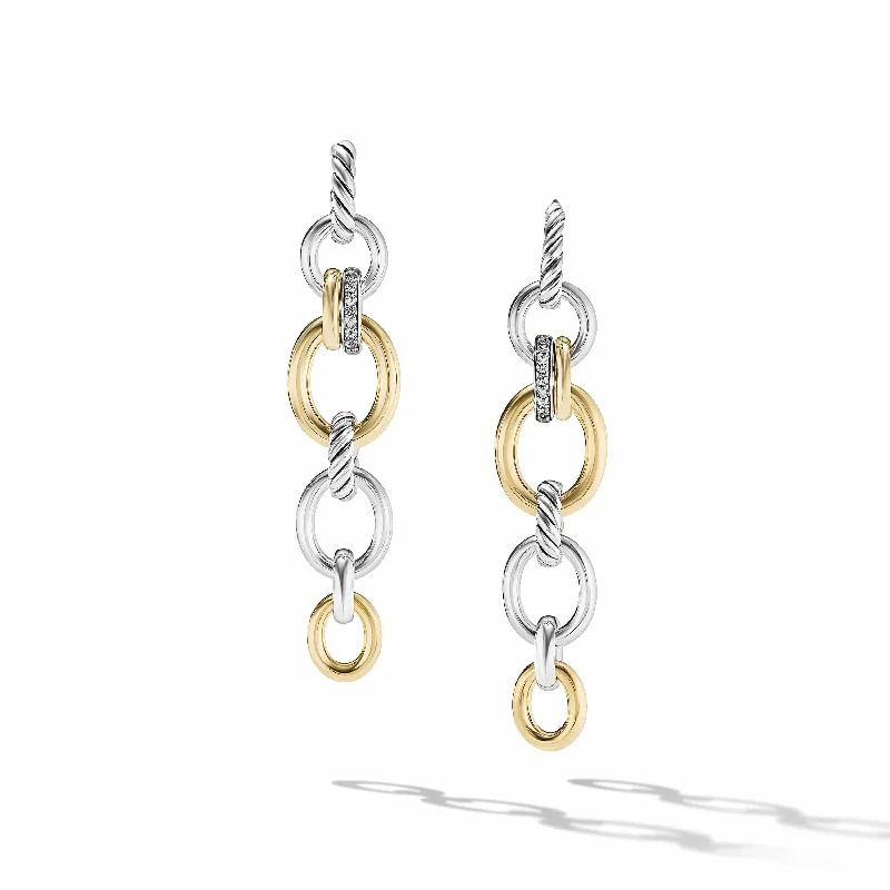 DY Mercer Linked Drop Earrings in Sterling Silver with 18K Yellow Gold and Pavé Diamonds