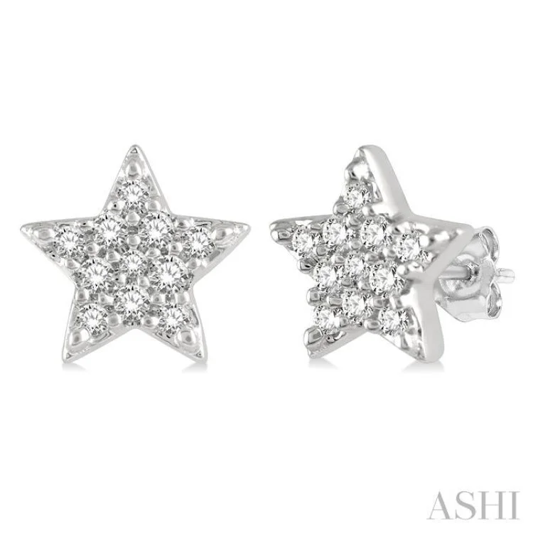 1/10 ctw Star Of David Round Cut Diamond Petite Fashion Stud Earring in 10K White Gold