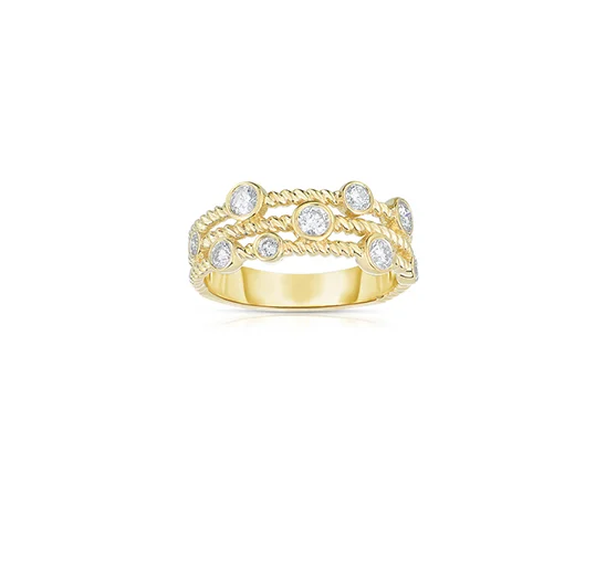 Sabel Collection 14K Yellow Gold Bezel Set Diamond Three Row Ring