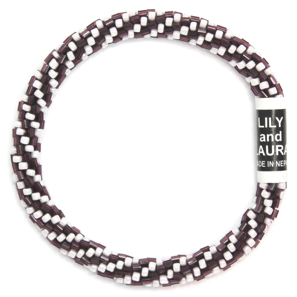 Cut Maroon and White Spiral Bracelet