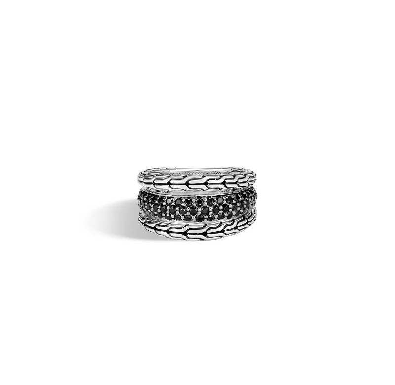 John Hardy Classic Chain Sterling Silver Multi-Row Ring with Black Sapphire