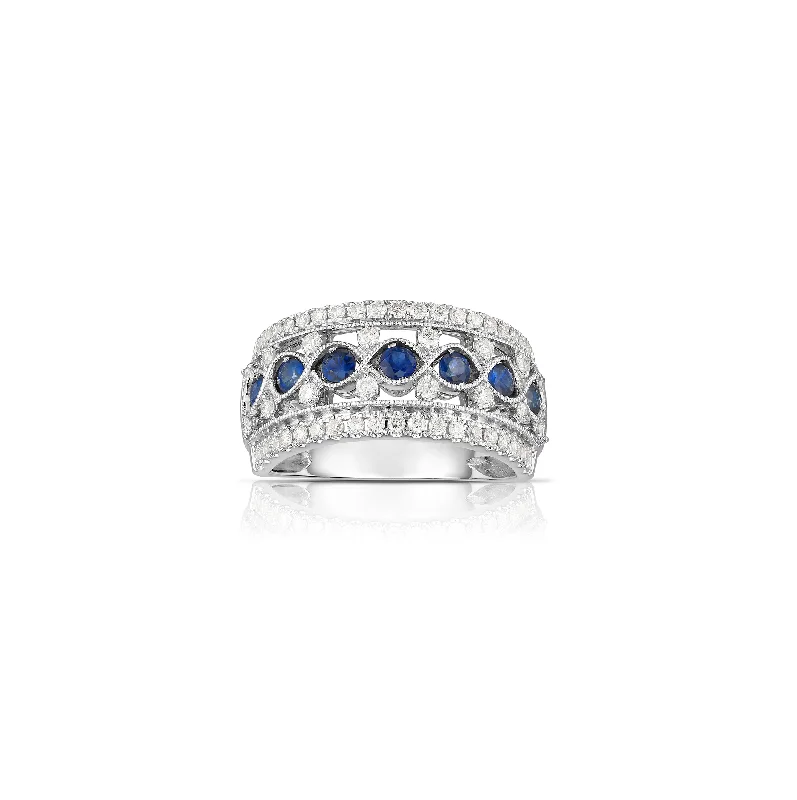 Sabel Collection 14K White Gold Sapphire and Diamond Open Multi-Row Ring