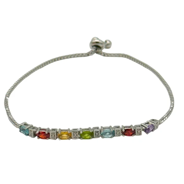 Sterling Silver Multi Stone Bolo Bracelet